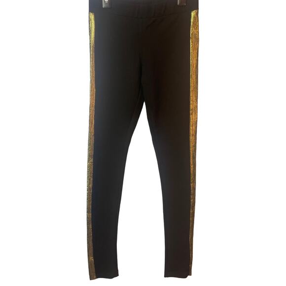 Gianni Bini GB Juniors Black Leggings with gold sequin leg stripe - Picture 1 of 5